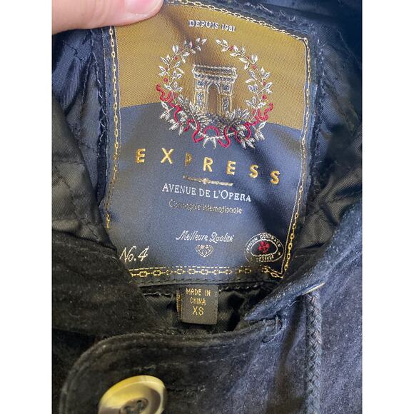 Express Black Vintage 90s Y2K Leather Suede Peplum Parka Jacket Sz XS Zipper - Picture 5 of 16